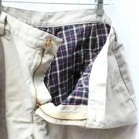L.L Bean Double L Mens 38x31 Cream Flannel Lined Chino Khaki Pants Natural Fit - Picture 3 of 10